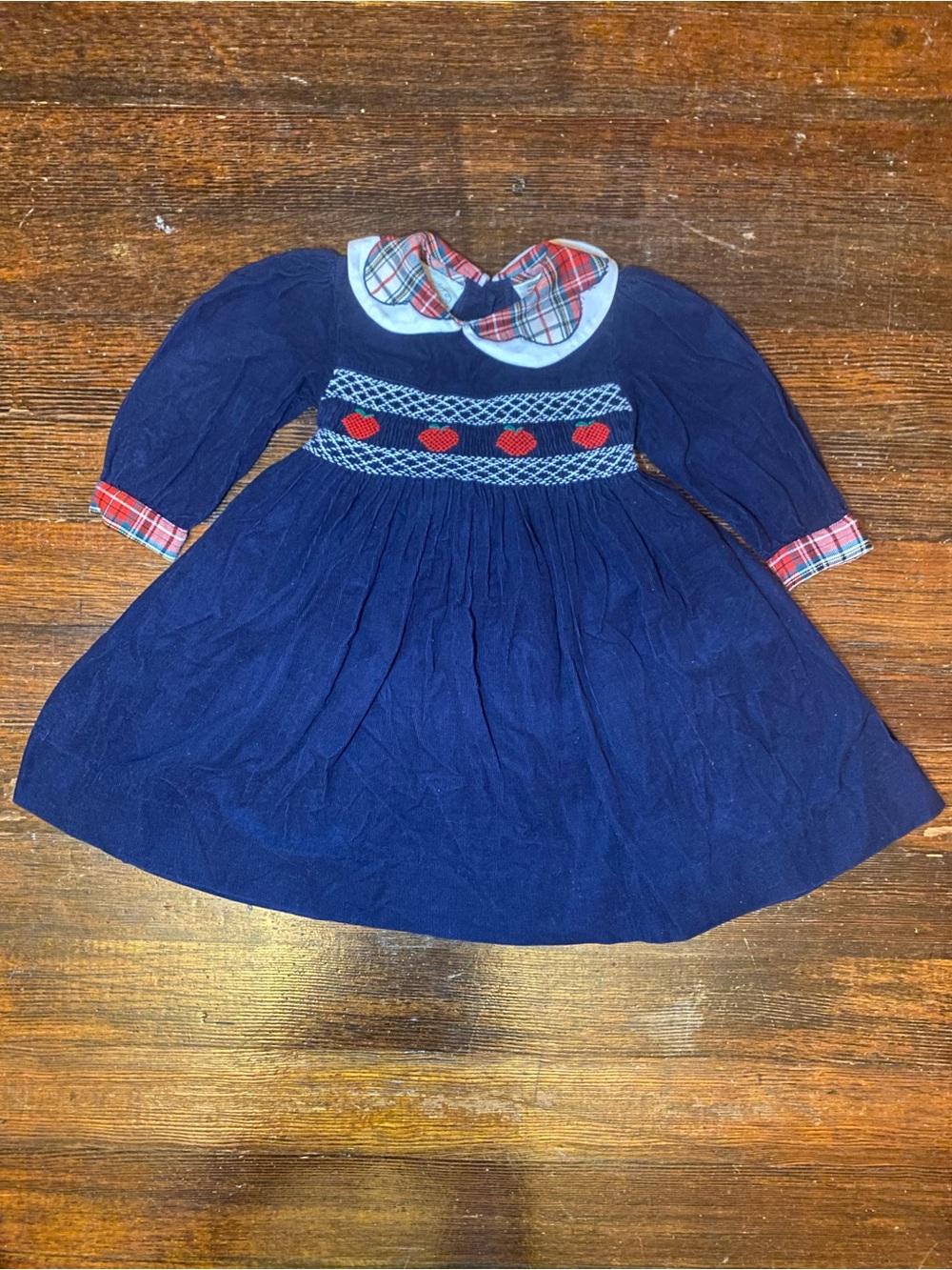 EUC True Vintage 1980s/1990s 100% Cotton Corduroy Smocked Apple Dress